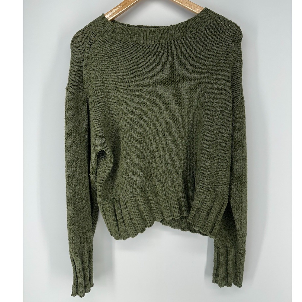 J. Crew Sweater Womens M Olive Green Boucle Knit Crewneck Long Sleeve Relaxed